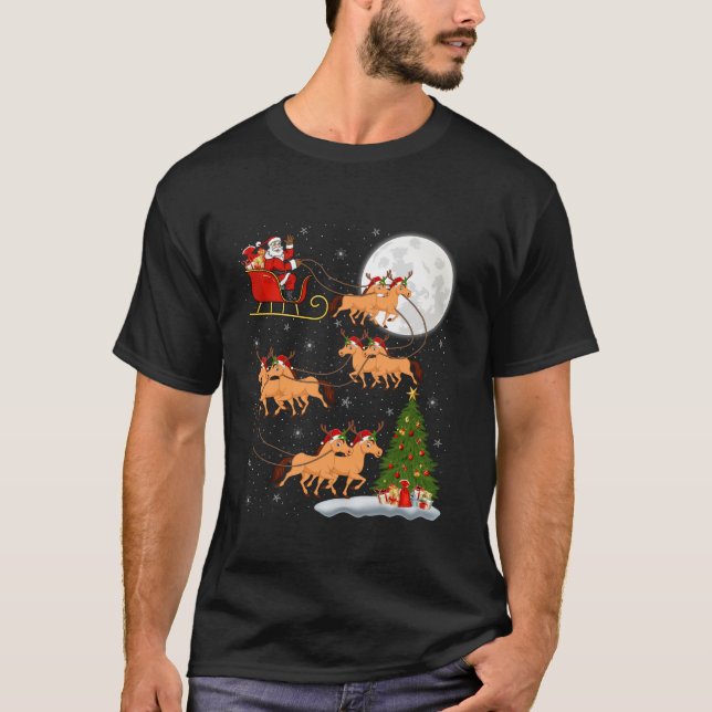 Camiseta Xmas Tree ilumina divertida Santa Riding Horse Chr (Anverso)