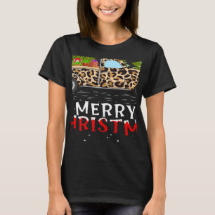 Camiseta Xmas Tree Leopard Plaid Truck Feliz Navidad