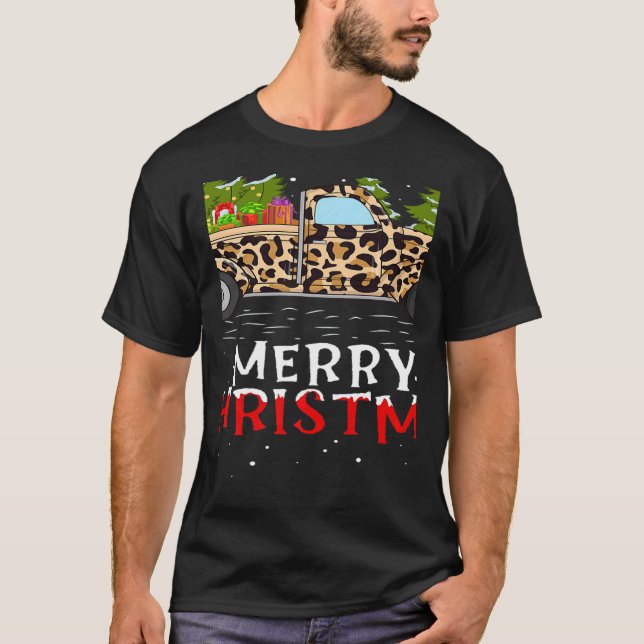 Camiseta Xmas Tree Leopard Plaid Truck Merry Christmas   (Anverso)