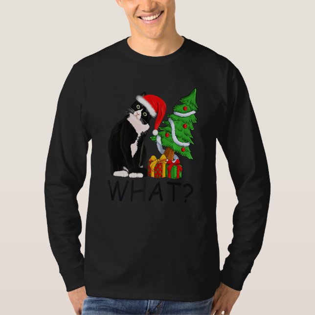 Camiseta Xmas Tree Lighting Santa Black Cat Christmas (Anverso)