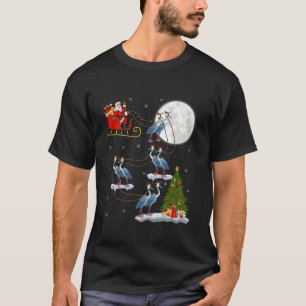 Camiseta Xmas Tree Lights Funny Santa Riding Heron Bird Chr