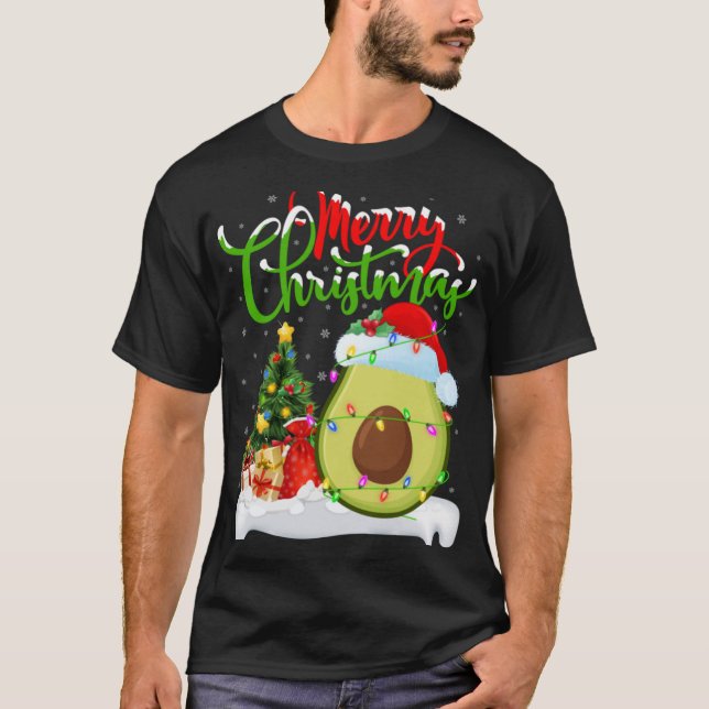 Camiseta Xmas Tree Lights Santa Hat Avocado Fruit Christmas (Anverso)