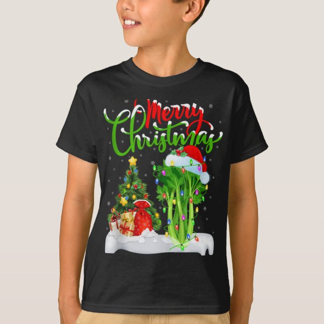 Camiseta Xmas Tree Lights Santa Hat Vegetable Celery Christ (Anverso)