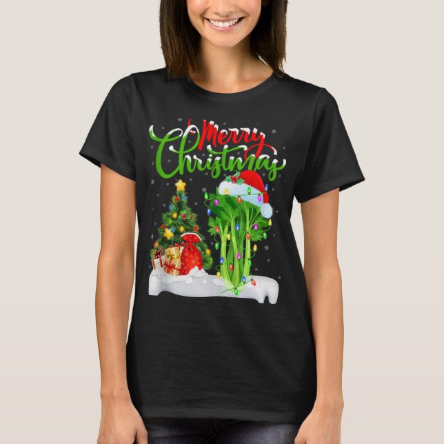 Camiseta Xmas Tree Lights Santa Hat Vegetable Celery Christ (Anverso)