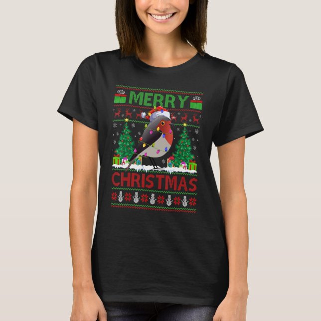 Camiseta Xmas Tree Lights Ugly Santa American Robin Bird Ch (Anverso)