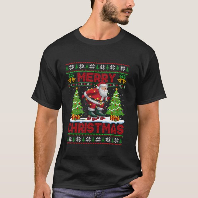 Camiseta Xmas Tree Luces Estilo feo Santa Roller Patinaje C (Anverso)