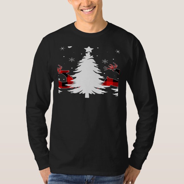 Camiseta Xmas Tree Red Buffalo Plaid Reindeer Merry Christm (Anverso)