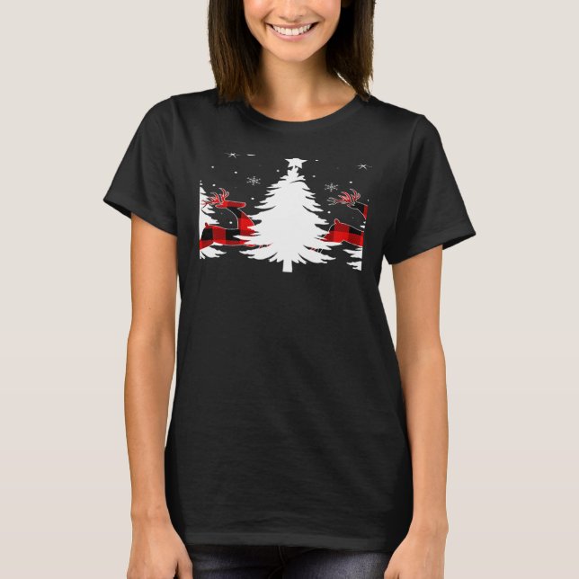 Camiseta Xmas Tree Red Buffalo Plaid Reindeer Merry Christm (Anverso)
