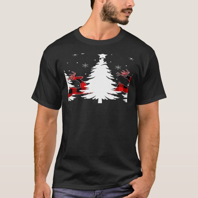 Camiseta Xmas Tree Red Buffalo Plaid Reindeer Merry Christm (Anverso)