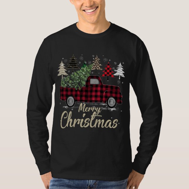 Camiseta Xmas Trees Red Truck Buffalo Plaid (Anverso)