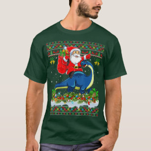 Camiseta Xmas Ugly Santa Riding Brontosaurus Dinosaur Chris
