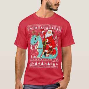 Camiseta Xmas Ugly Santa Riding Brontosaurus Dinosaur Chris