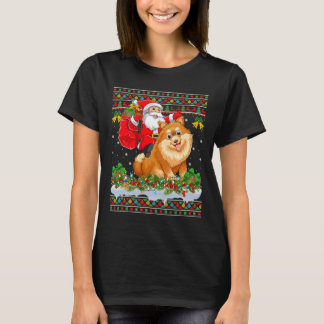Camiseta Xmas Ugly Santa Riding Pomeranian