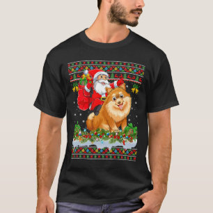Camiseta Xmas Ugly Santa Riding Pomeranian
