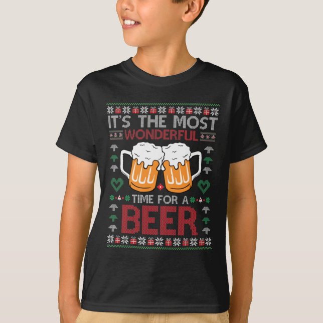 Camiseta Xmas Wonderful Time For A Beer Ugly Christmas S  (Anverso)