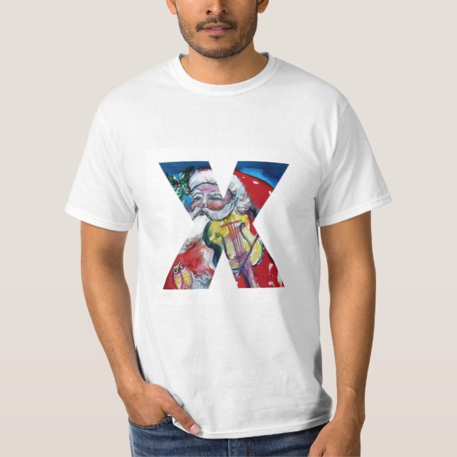 CAMISETA XMAS X CARTA /SANTA CLAUS CON VIOLÍN MONOGRAMA (Anverso)