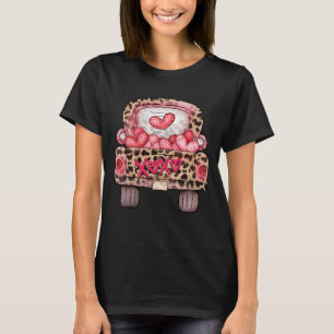 Camiseta XOXO Camión de leopardo del corazón rosado feliz S