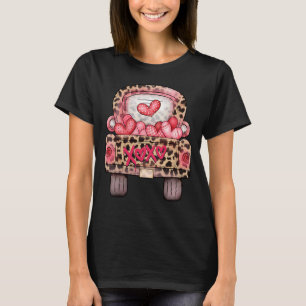 Camiseta XOXO Camión de leopardo del corazón rosado feliz S
