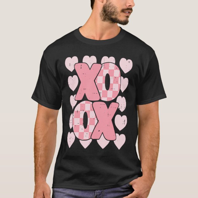 Camiseta XOXO Heart Groovy Valentine's Day Couples Kids Gir (Anverso)