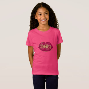 Camiseta XOXO, Purpurina de oro de los labios rojos del bes