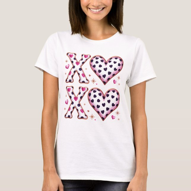 Camiseta XOXO Valentine Hearts Leopard Pink Preppy Pattern (Anverso)