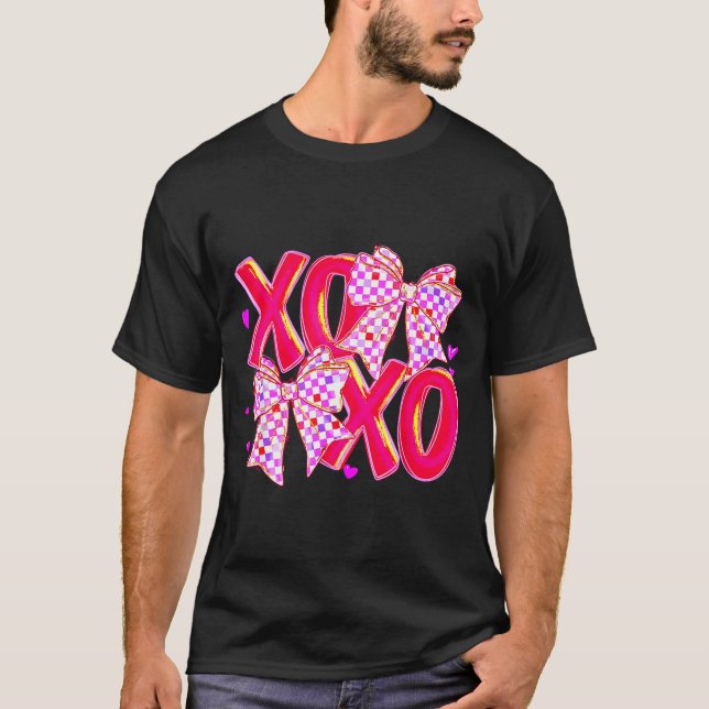 Camiseta Xoxo Valentines Day Love Funny Coquette Bow Checke (Anverso)