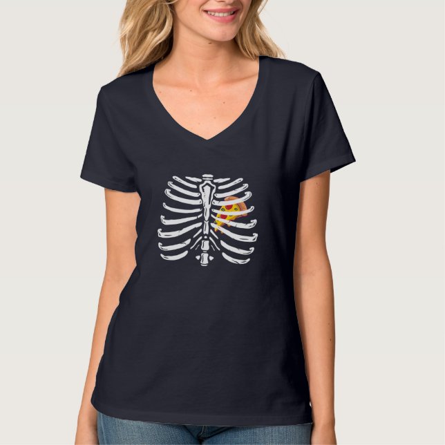Camiseta Xray Skeleton Cage Pizza Lover Funny Halloween (Anverso)