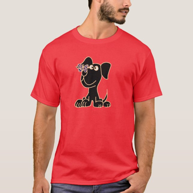 Camiseta XX perro de perrito negro con la mariposa en nariz (Anverso)