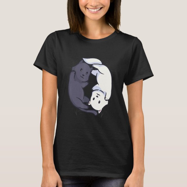 Camiseta Y Cat Yin Y Yang Halloween Para (Anverso)