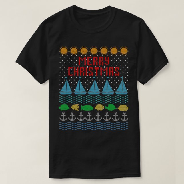 Camiseta Yachts And Sailing Ugly Christmas Festive Ocean Lo (Diseño del anverso)