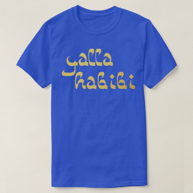 Camiseta Yalla Habibi árabe dice en oro Globetrotter (Diseño del anverso)