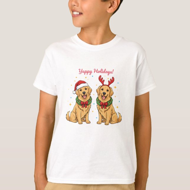 Camiseta Yappy Holidays Golden Retriever Shirt, Golden Xmas (Anverso)