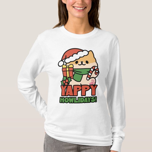 Camiseta Yappy Howlidays - Personalizado de perros Navidade (Anverso)