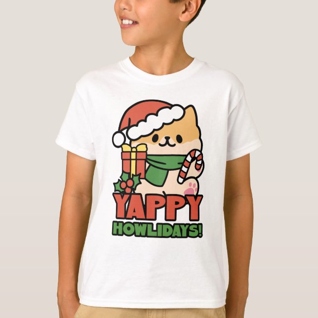 Camiseta Yappy Howlidays - Personalizado de perros Navidade (Anverso)