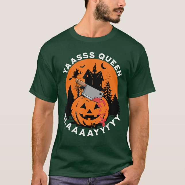 Camiseta Yas Yasss Queen Funny Halloween Womens Slasher Mov (Anverso)