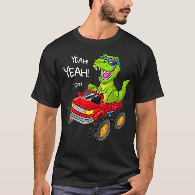 Camiseta Yeah TRe Monster Truck  Birthday Boy Dinosaur Dino (Anverso)
