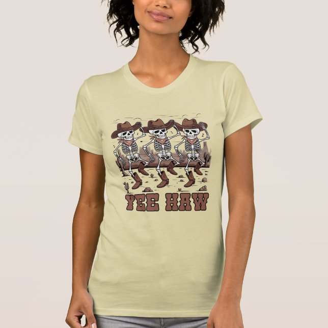 Camiseta Yee Haw Dancing Skeleton Cowboys Halloween (Anverso)