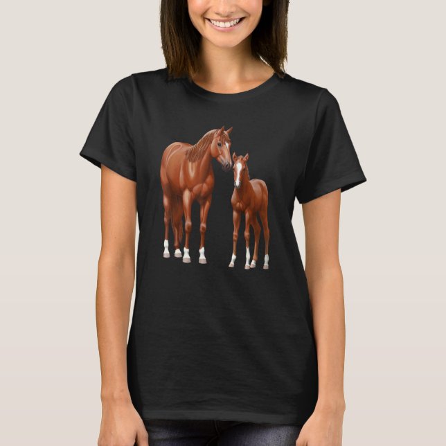 Camiseta Yegua de caballo cuarto de alazán castaño y potro  (Anverso)