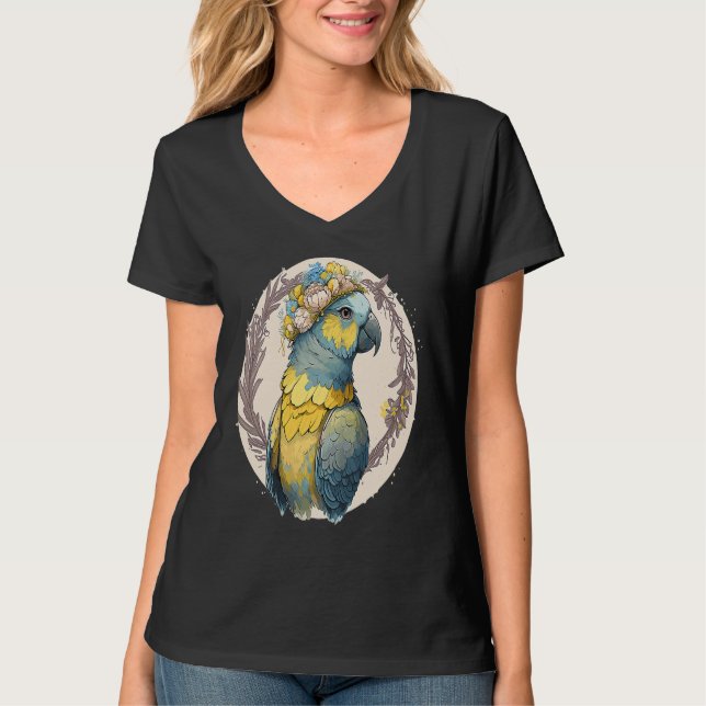 Camiseta Yellow Blue Ara Macaw Flower Crown Parrot Parakeet (Anverso)