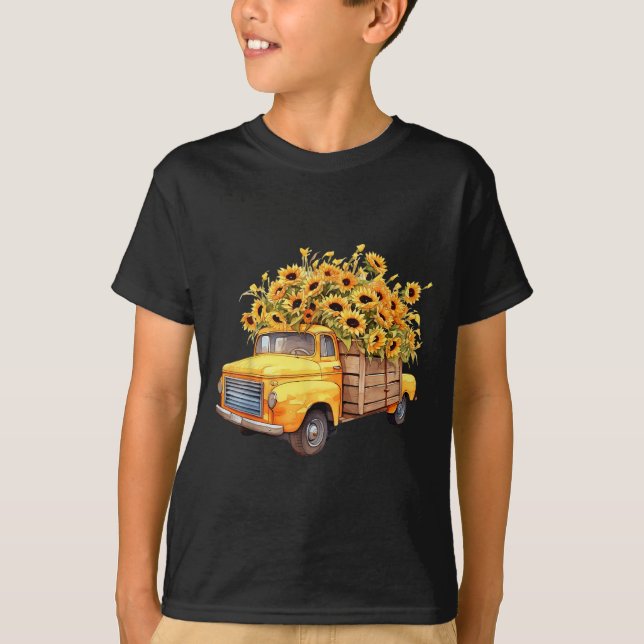 Camiseta Yellow Ckup Truck Sunflower Autumn Halloween Thank (Anverso)