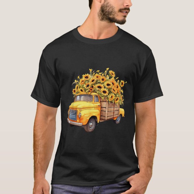 Camiseta Yellow Ckup Truck Sunflower Autumn Halloween Thank (Anverso)