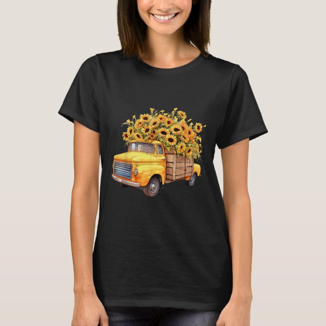 Camiseta Yellow Ckup Truck Sunflower Autumn Halloween Thank (Anverso)