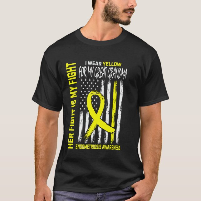Camiseta Yellow Endometriosis Awareness Great Grandma Flag  (Anverso)