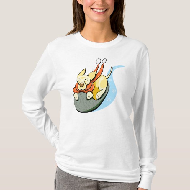 Camiseta Yellow Lab Nieve Sled Moderno (Anverso)