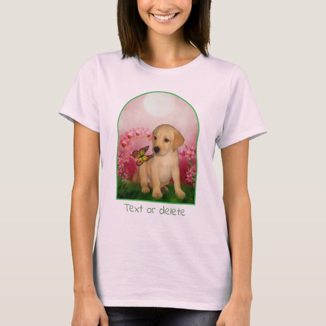 Camiseta Yellow Lab Puppy Butterfly Lily Flowers Dog Art  (Anverso)