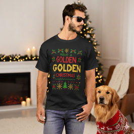 Camiseta Yellow Red Retro Knit Golden Christmas Pattern