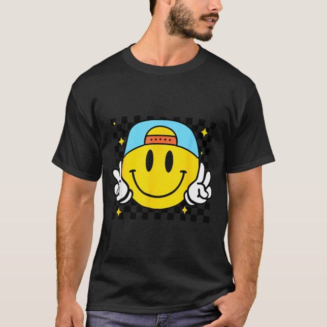 Camiseta Yellow Smile Face Cute Checkered Peace Smiling Hap (Anverso)