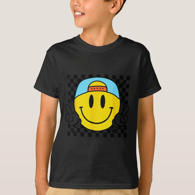 Camiseta Yellow Smile Face Cute Checkered Peace Smiling Hap (Anverso)
