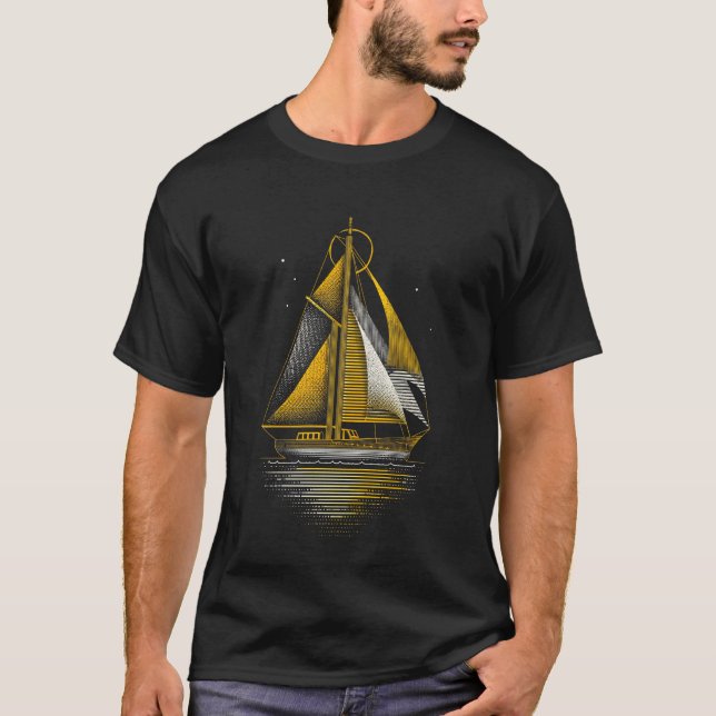Camiseta Yellow White Nautical Vintage Boat Line Graphic (Anverso)