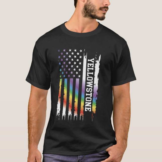 Camiseta Yellowstone Estados Unidos afligido arcoiris con E (Anverso)